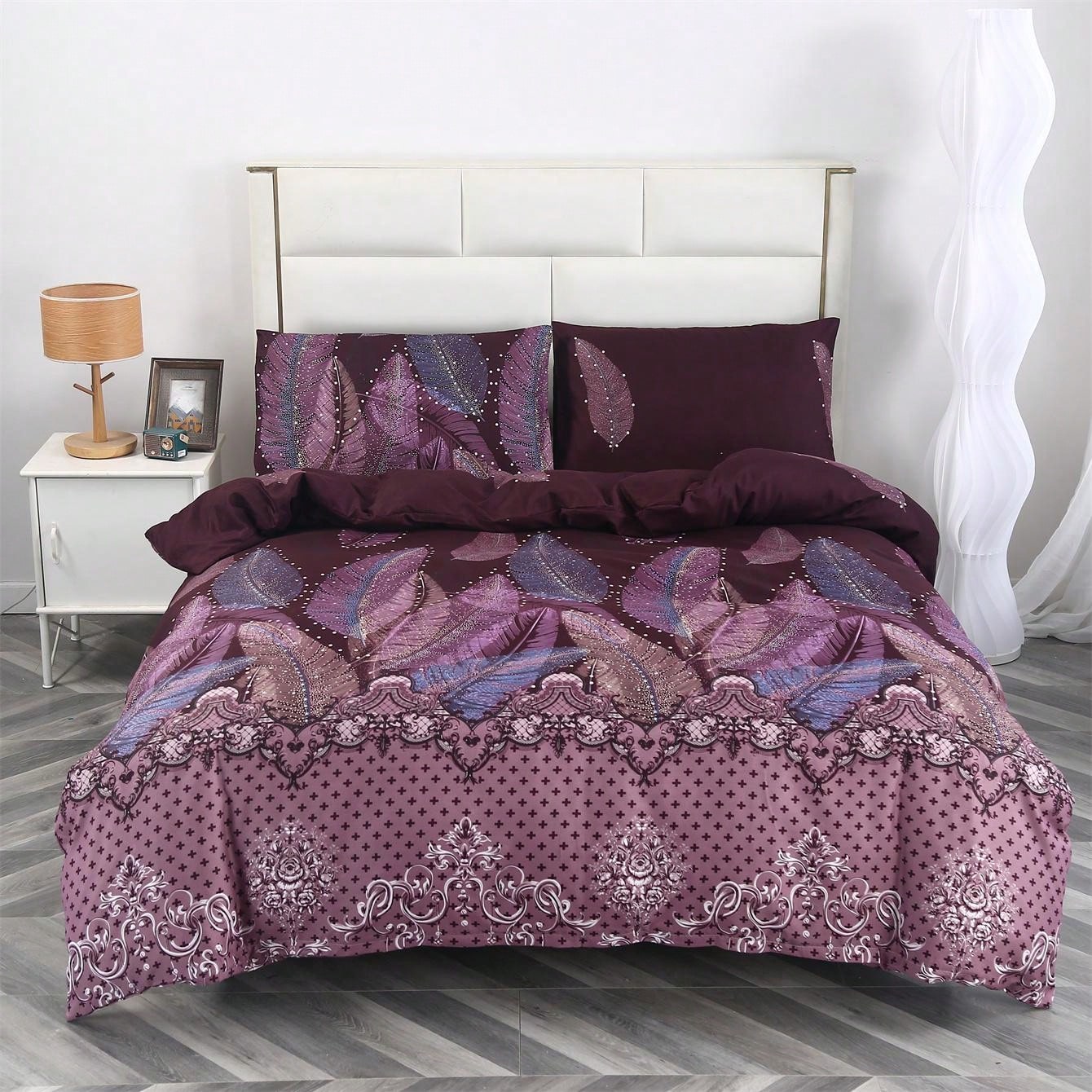 Géométrie Conviviale - Ensemble de Housse de Couette en Flanelle 3 pièces avec Motif Floral