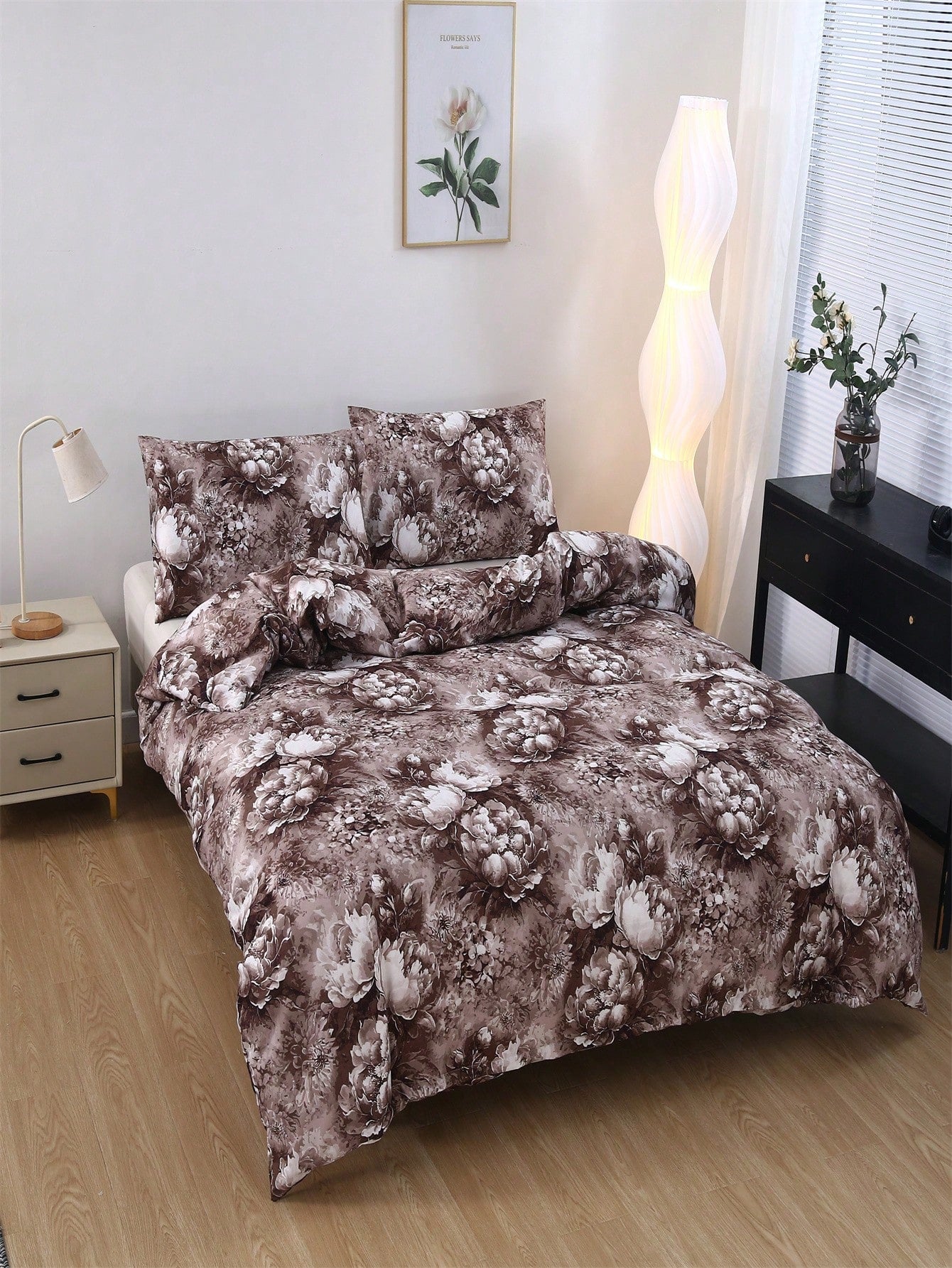 Fleurs Bonheur - Ensemble de housses de couette en flanelle 3 pièces avec taies d'oreiller