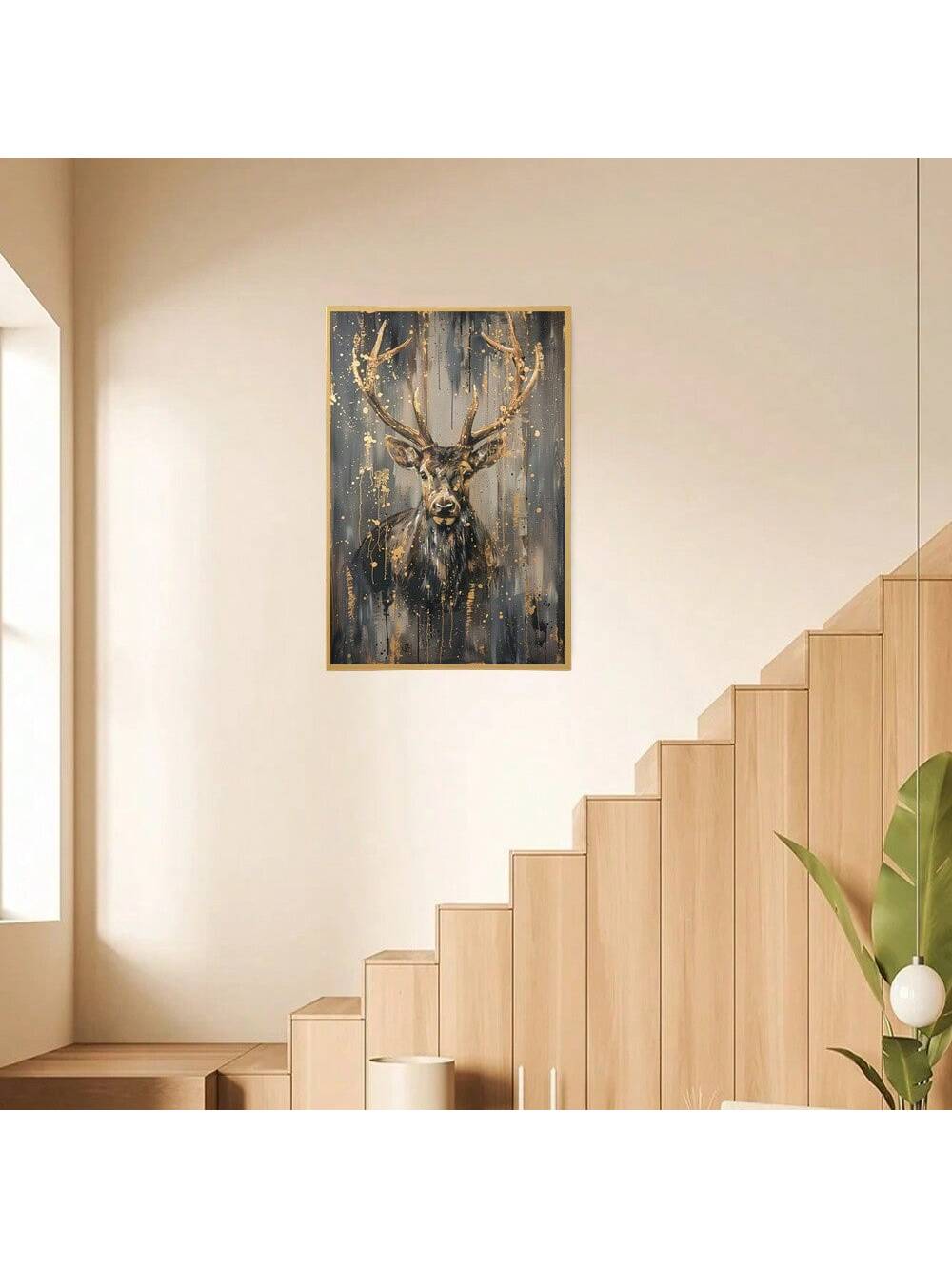 Toile Élegante Cerf - Décoration Murale Abstraite Luxe Encadrée