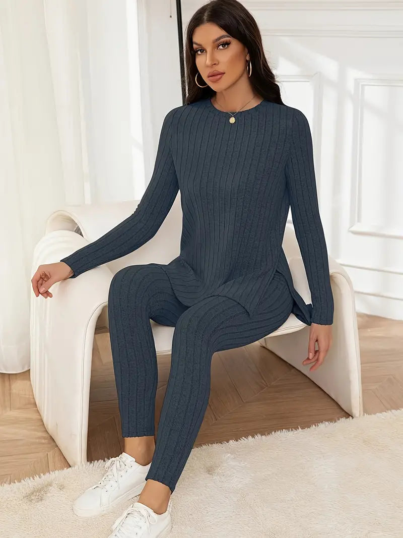 Fleur - Ensemble à côtes en tricot pour femmes