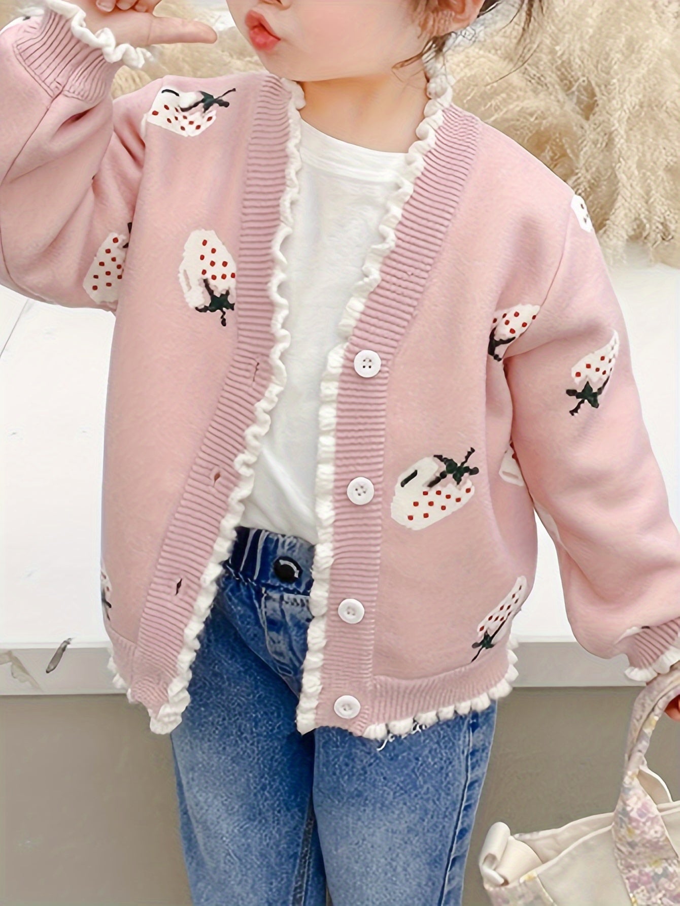 Sophie - Gilet mignon avec motif de fraises pour filles