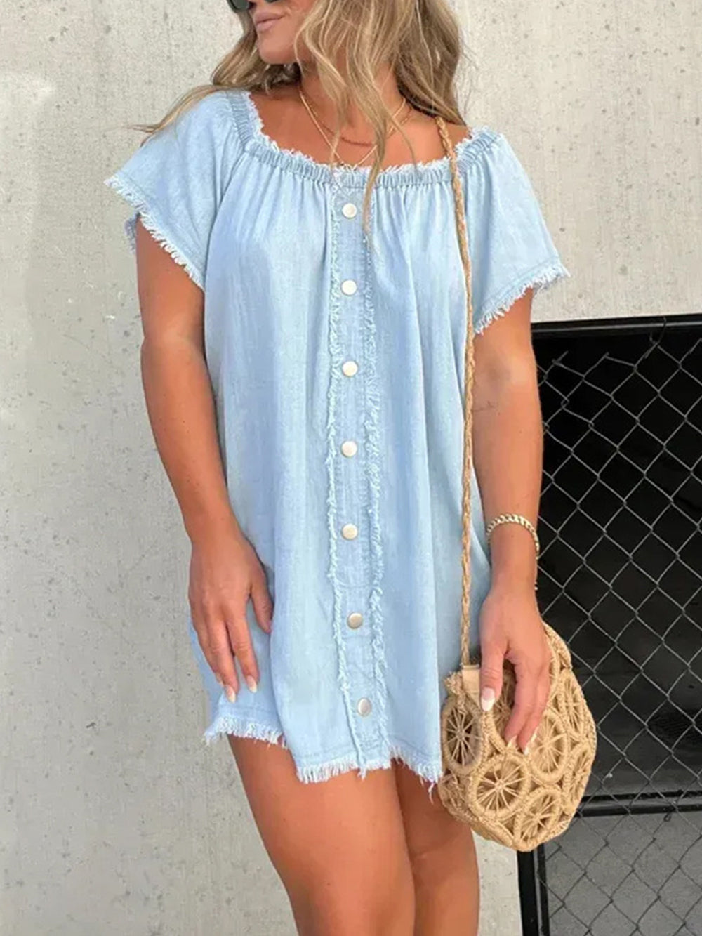 SoClo - Mini robe en denim à une épaule