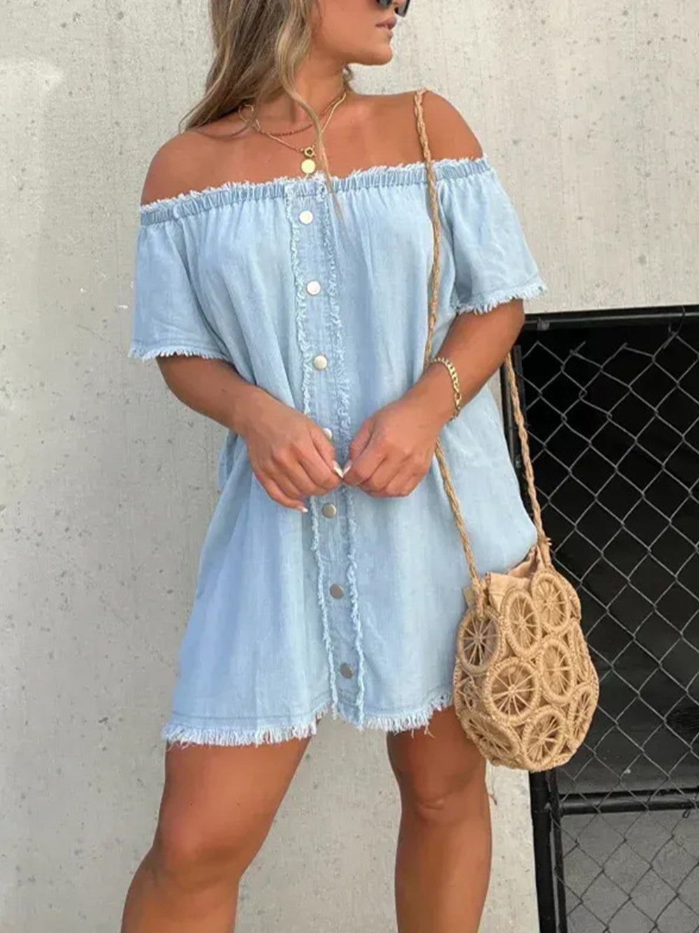 SoClo - Mini robe en denim à une épaule