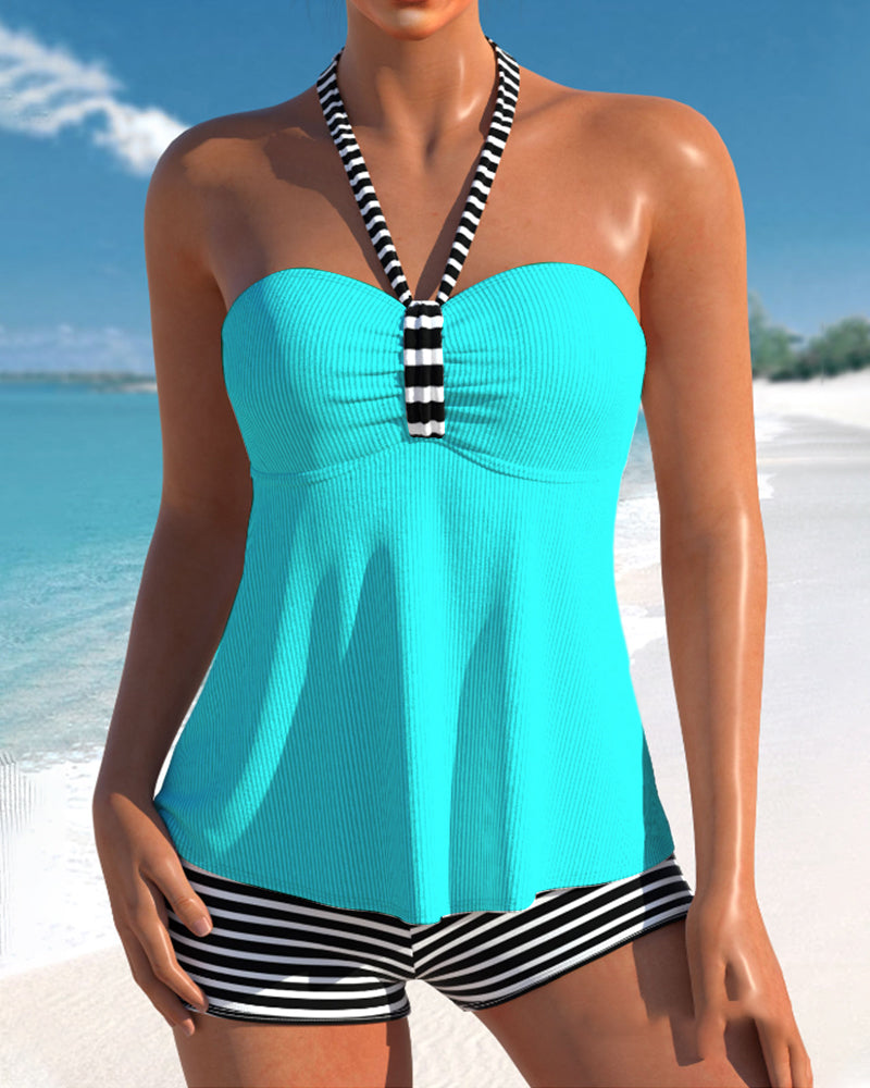 Kiara - Tankini avec col licou et imprimé rayé