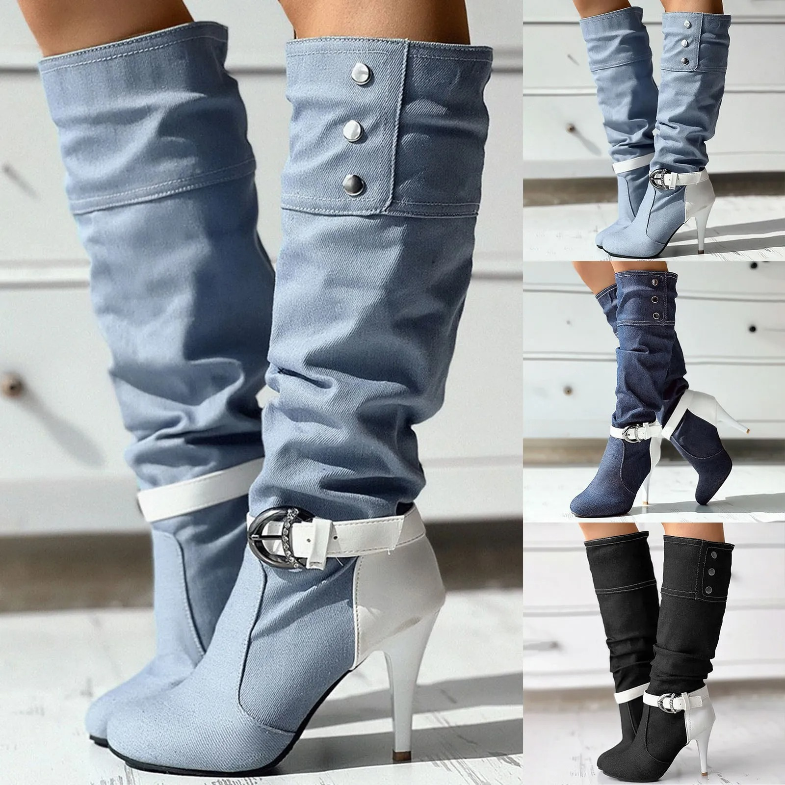 Tess - Bottes hautes patchwork avec boutons