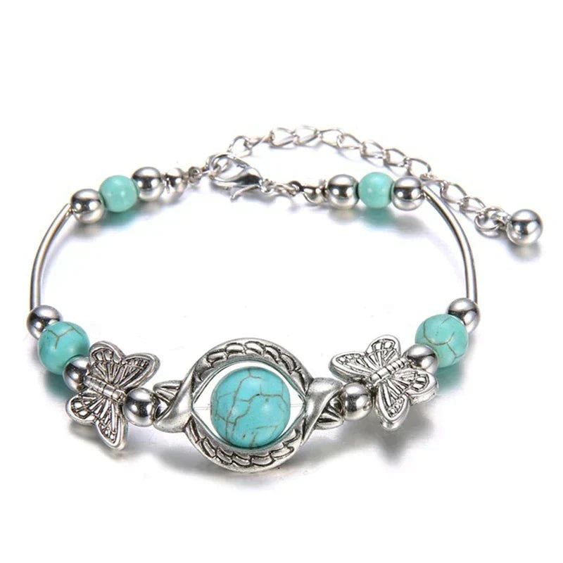 Mira - bracelet de perle de papillon turquoise avec charmes détaillés