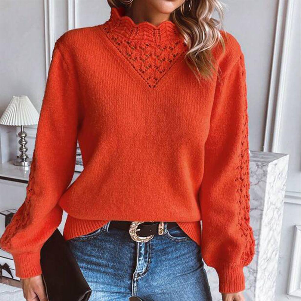 Kira - Pullover orange - Collier debout - style et confort