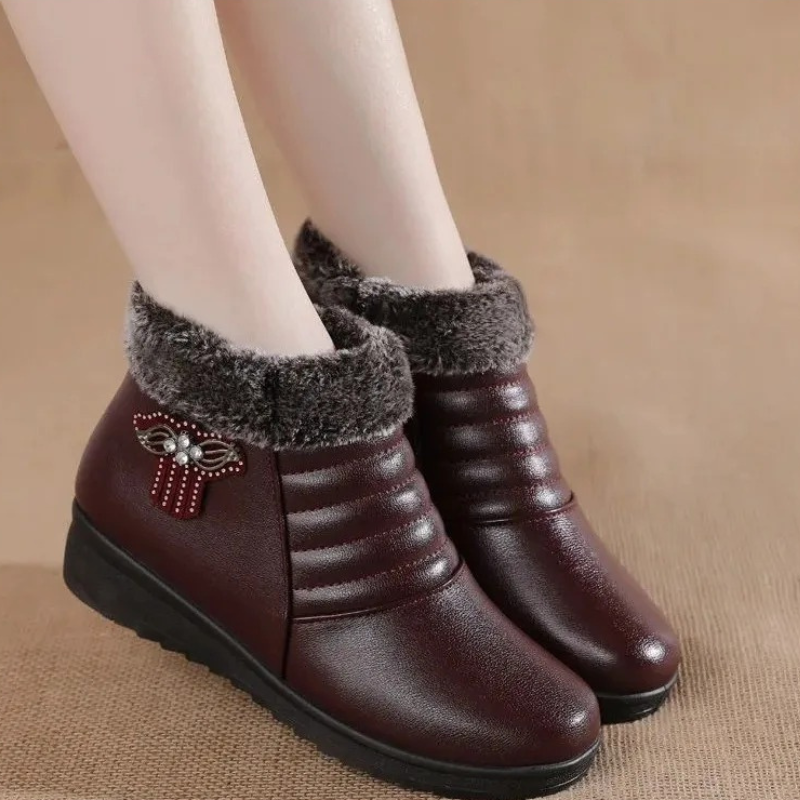 FrostCharm - Bottes d'Hiver pour Femmes avec Col en Fourrure Chaud et Détail Décoratif