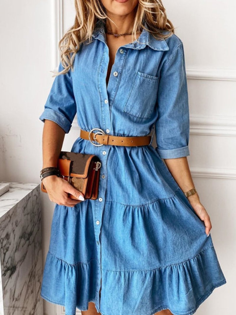 BelleRue - Robe en denim à revers et coupe trapèze