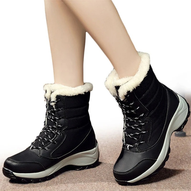 BorealStep - Bottes d'hiver pour femmes avec lacets, doublure chaude et semelle antidérapante