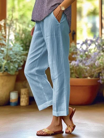 BelleRue - Pantalon ample en coton et lin uni