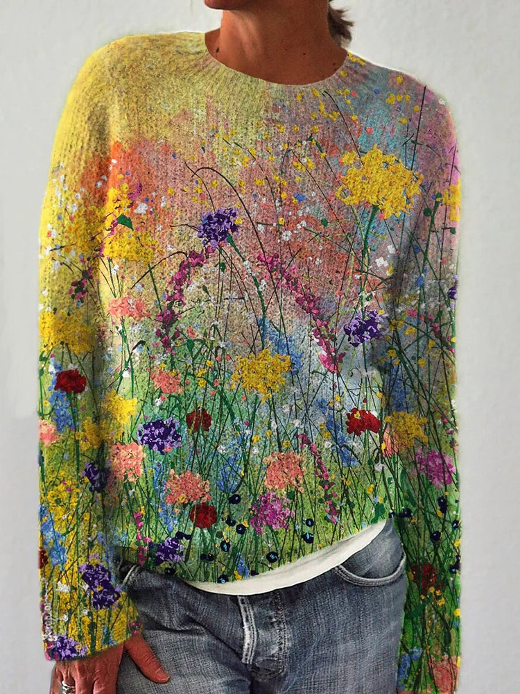 BelleRue - Pull douillet d'art de peinture à l'huile de fleurs