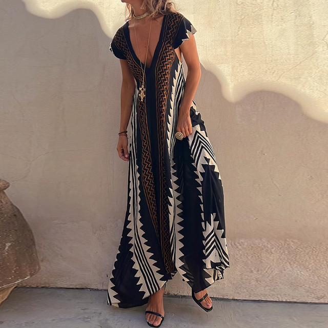 Luna - Robe de plage style Ibiza à imprimé ethnique