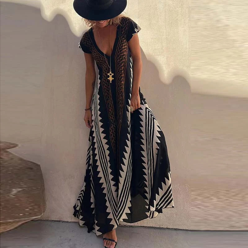 Luna - Robe de plage style Ibiza à imprimé ethnique
