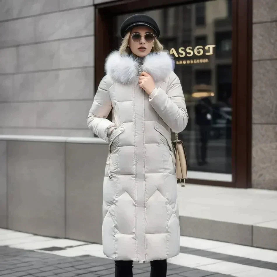 Nordiva - Manteau d'hiver long avec fausse fourrure