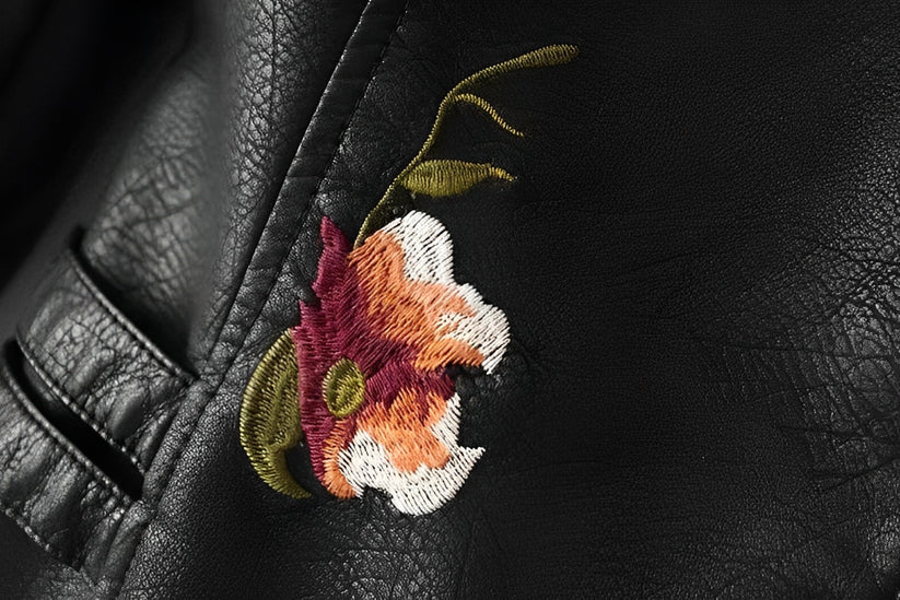 BelleRue - Veste en cuir avec broderie de fleurs