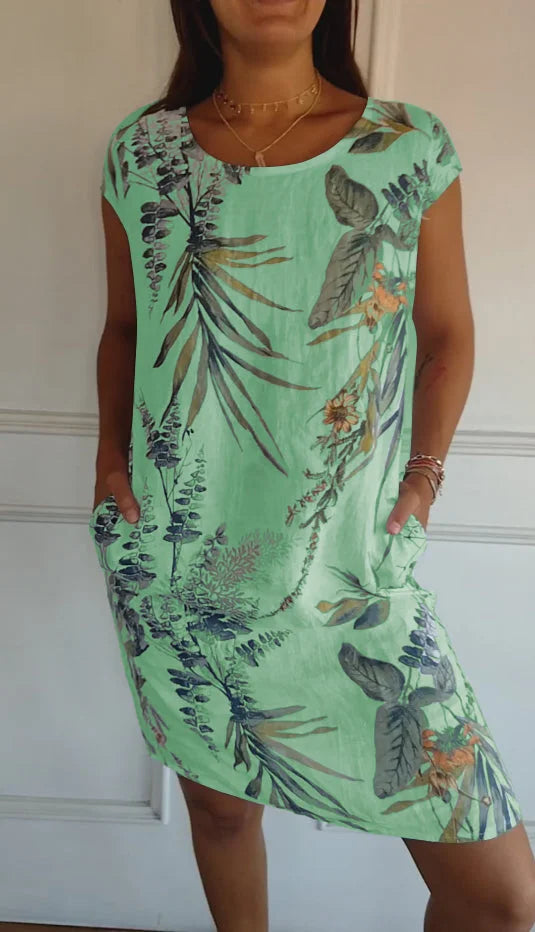 Britt - Robe imprimée en coton et lin à col rond