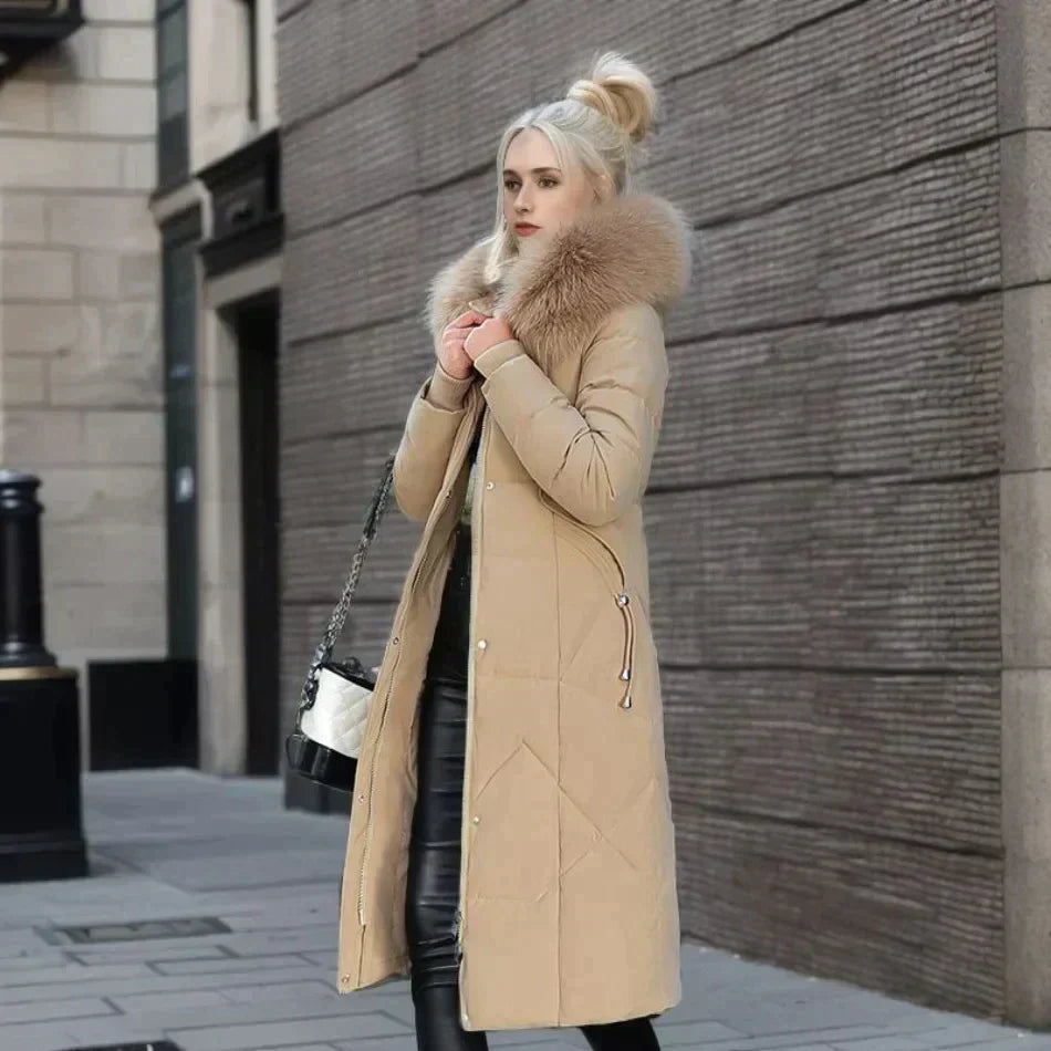 Nordiva - Manteau d'hiver long avec fausse fourrure