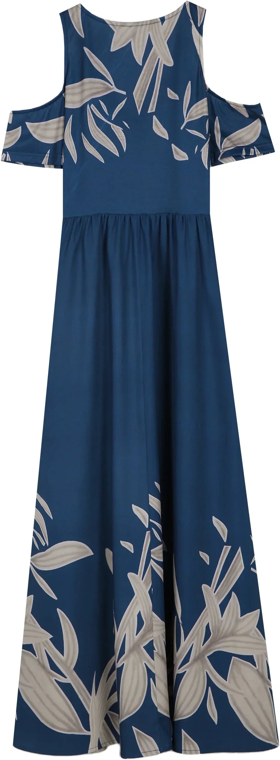 Maxi-robe d'été bleu cobalt plissée à col en V et épaules froides