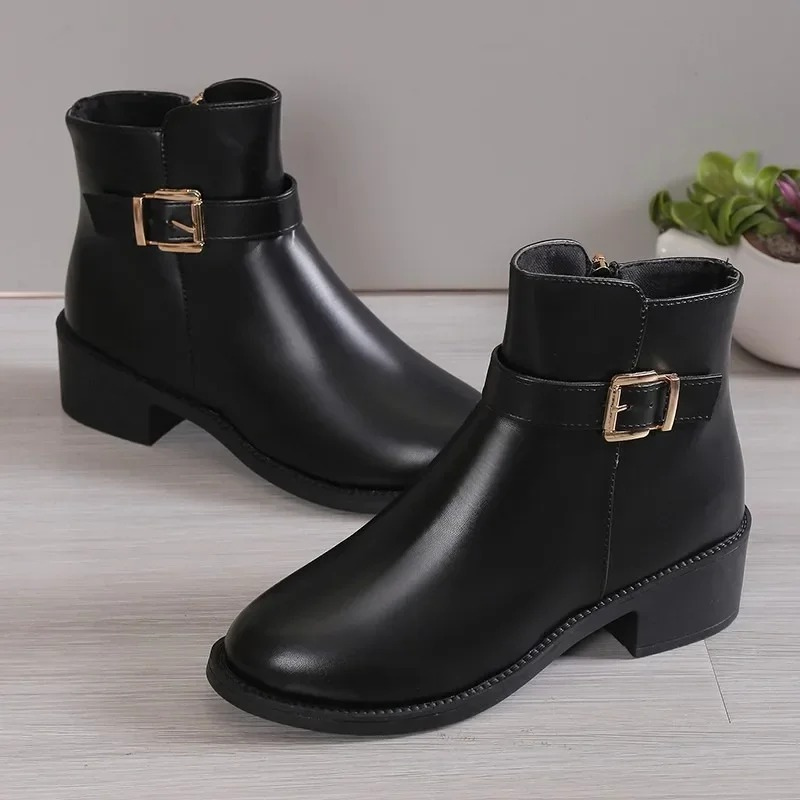 Fleur - Bottines à talon épais et fermeture éclair pour femmes