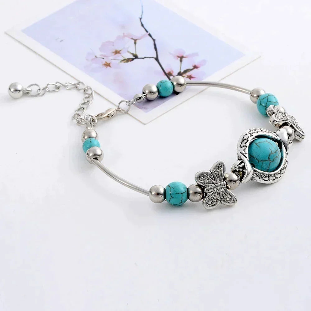 Mira - bracelet de perle de papillon turquoise avec charmes détaillés