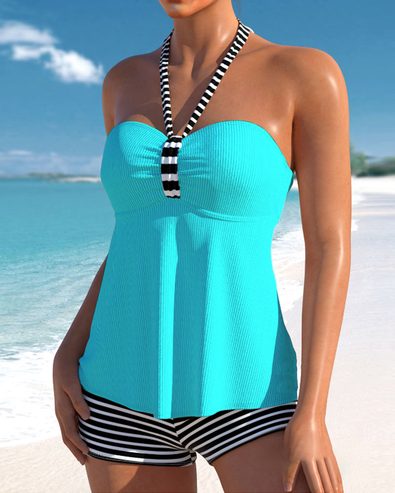 Kiara - Tankini avec col licou et imprimé rayé