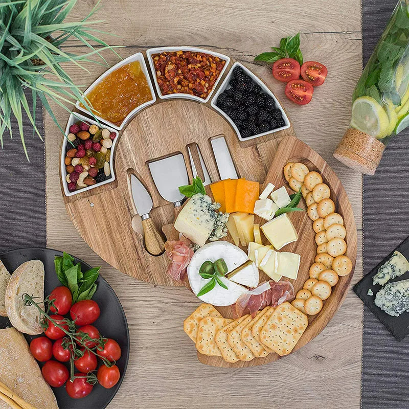 Charcuterieset ElegantServe - Plateau de Fromage et Ensemble de Couteaux - Essentiel pour les Fêtes