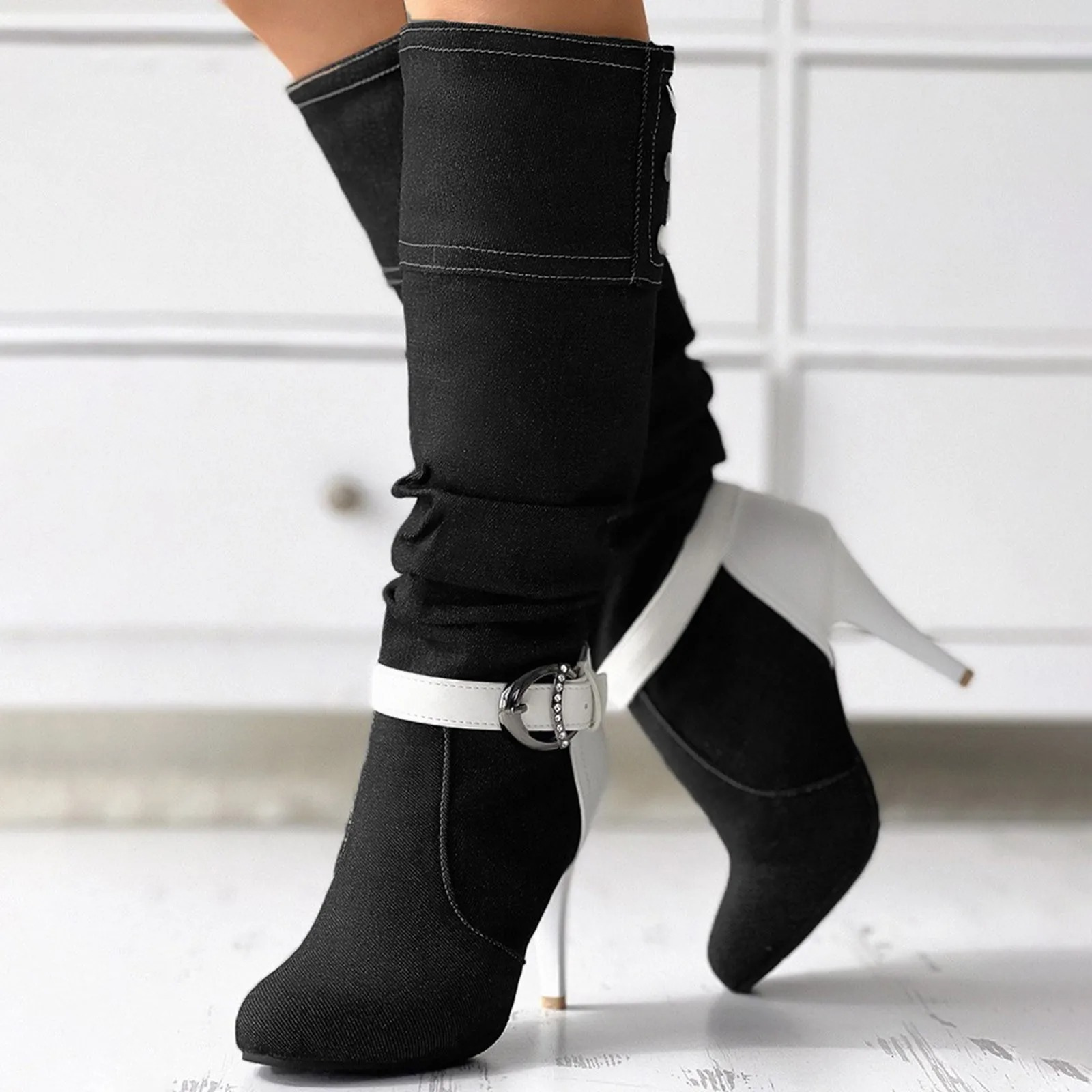 Tess - Bottes hautes patchwork avec boutons