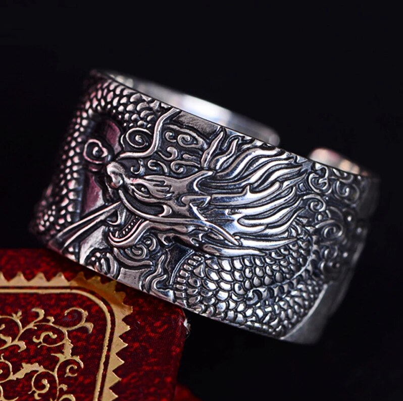 Bague en argent Dragon Sutra - Bague élégante et unique