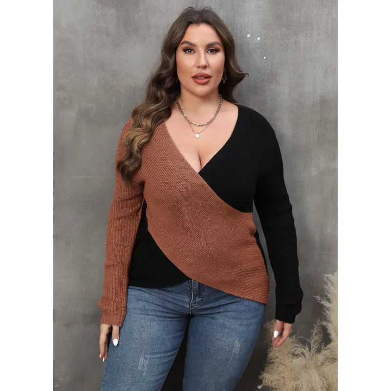 Emma - pull de bloc de couleur avec V -neck profond - Élégant