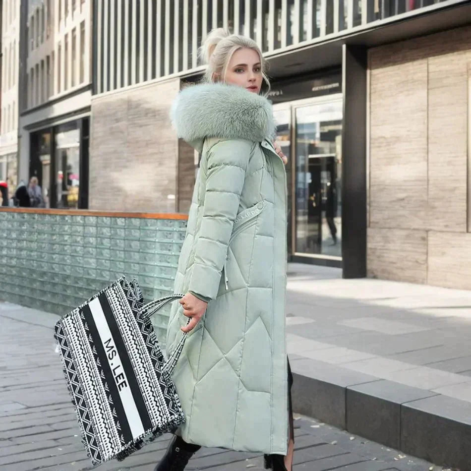 Nordiva - Manteau d'hiver long avec fausse fourrure
