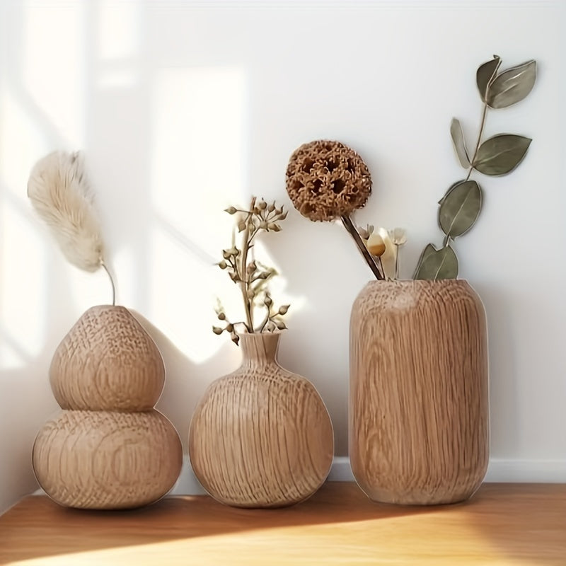 GeoWood - Ensemble de Vases en Bois Géométriques - Décoration Moderne et Intemporelle