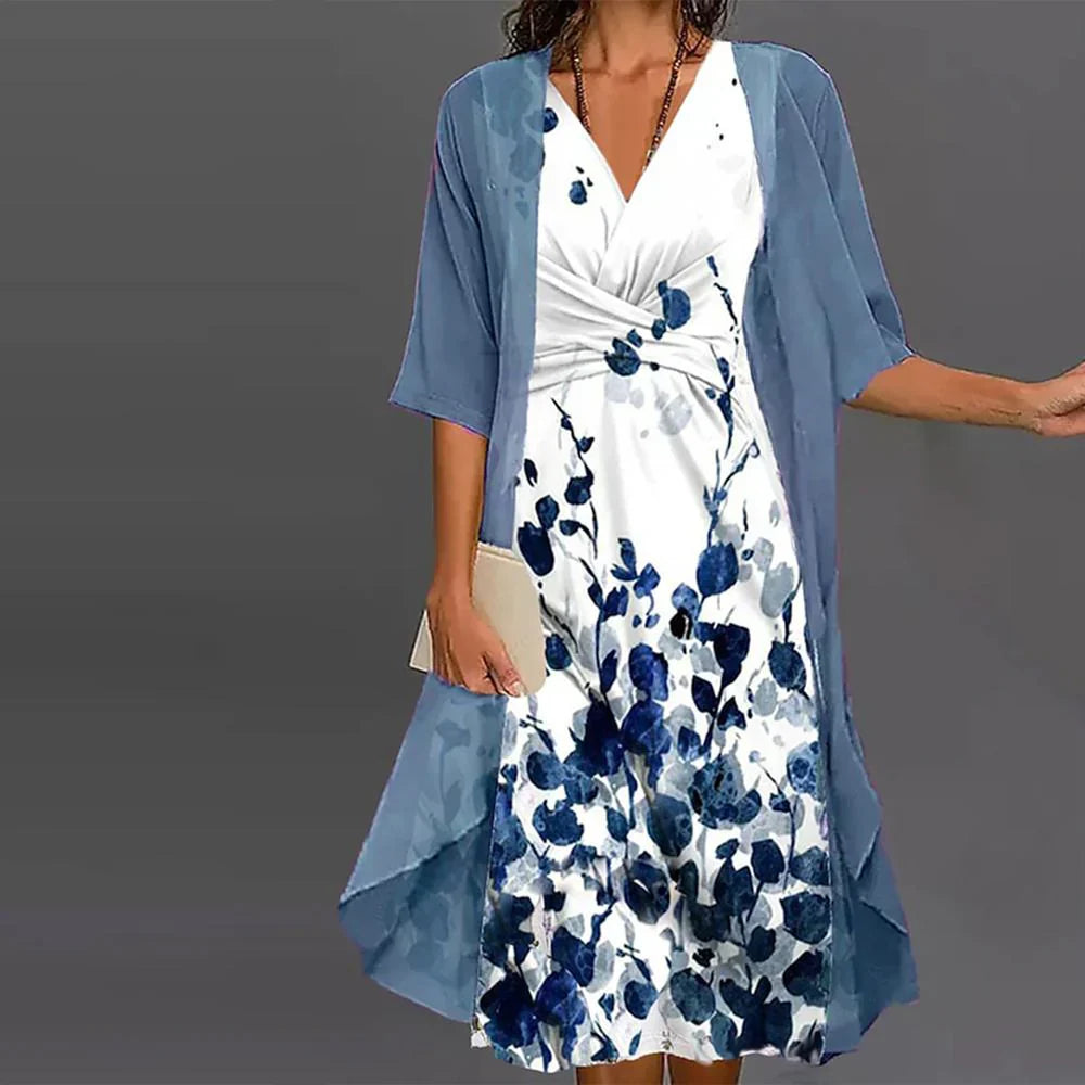 BelleRue - Floral robe midi deux pièces