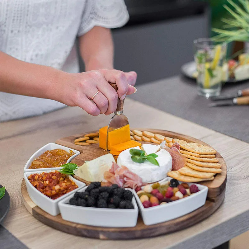 Charcuterieset ElegantServe - Plateau de Fromage et Ensemble de Couteaux - Essentiel pour les Fêtes