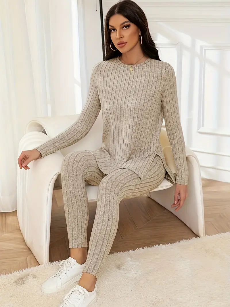 Fleur - Ensemble à côtes en tricot pour femmes