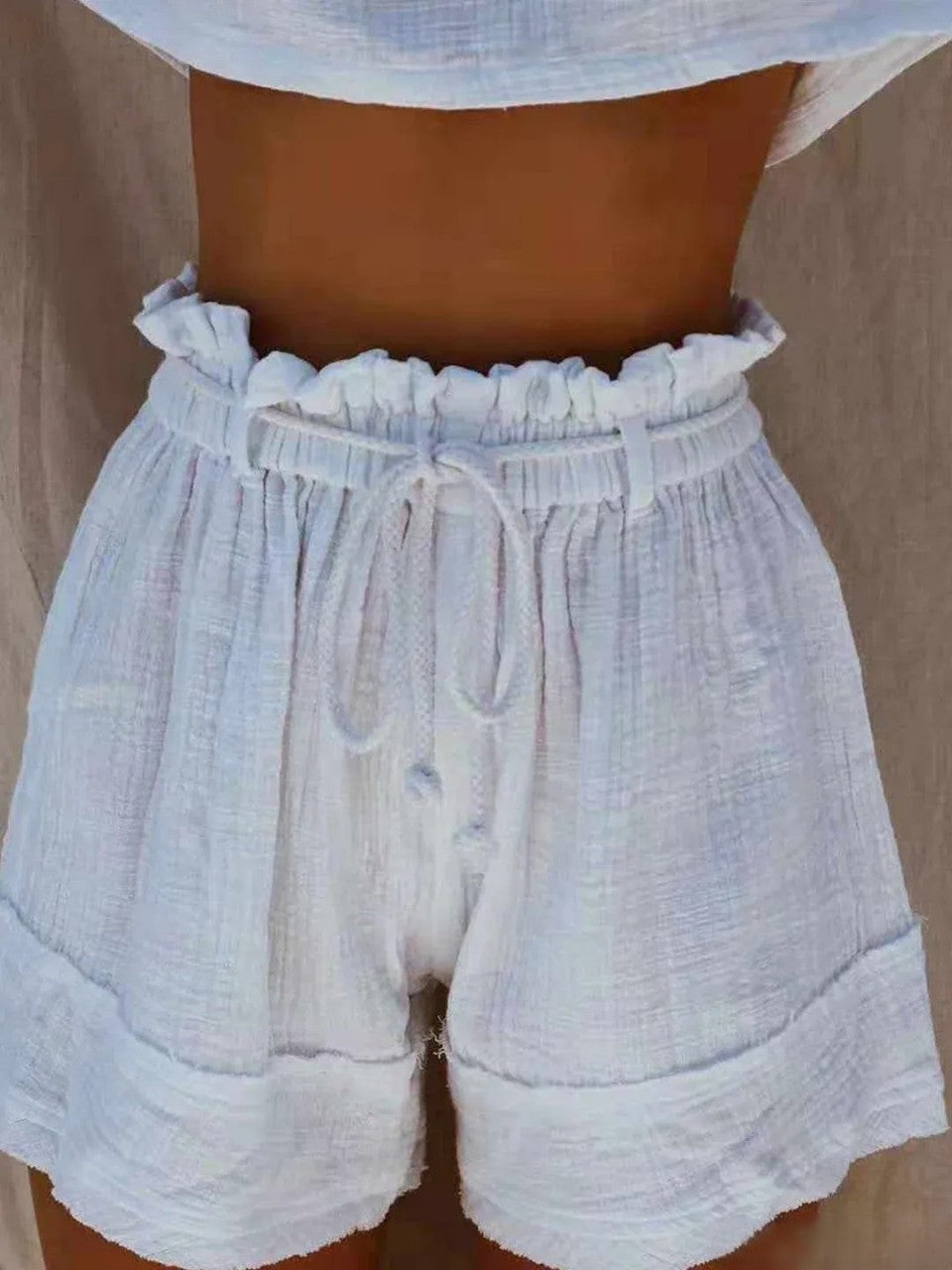 BelleRue - Short boho blanc en coton mélangé