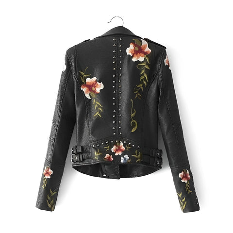 BelleRue - Veste en cuir avec broderie de fleurs