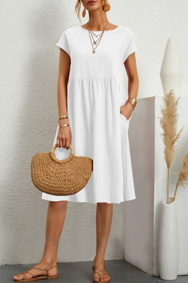 BelleRue - Robe décontractée à manches courtes et col rond en patchwork uni