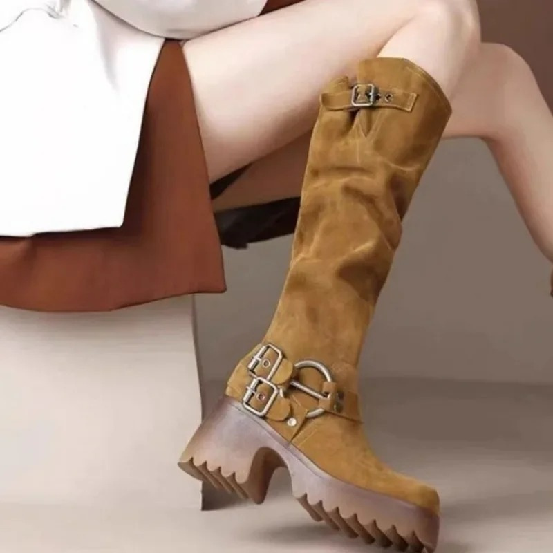 Amy - Bottes hautes confortables en cuir PU