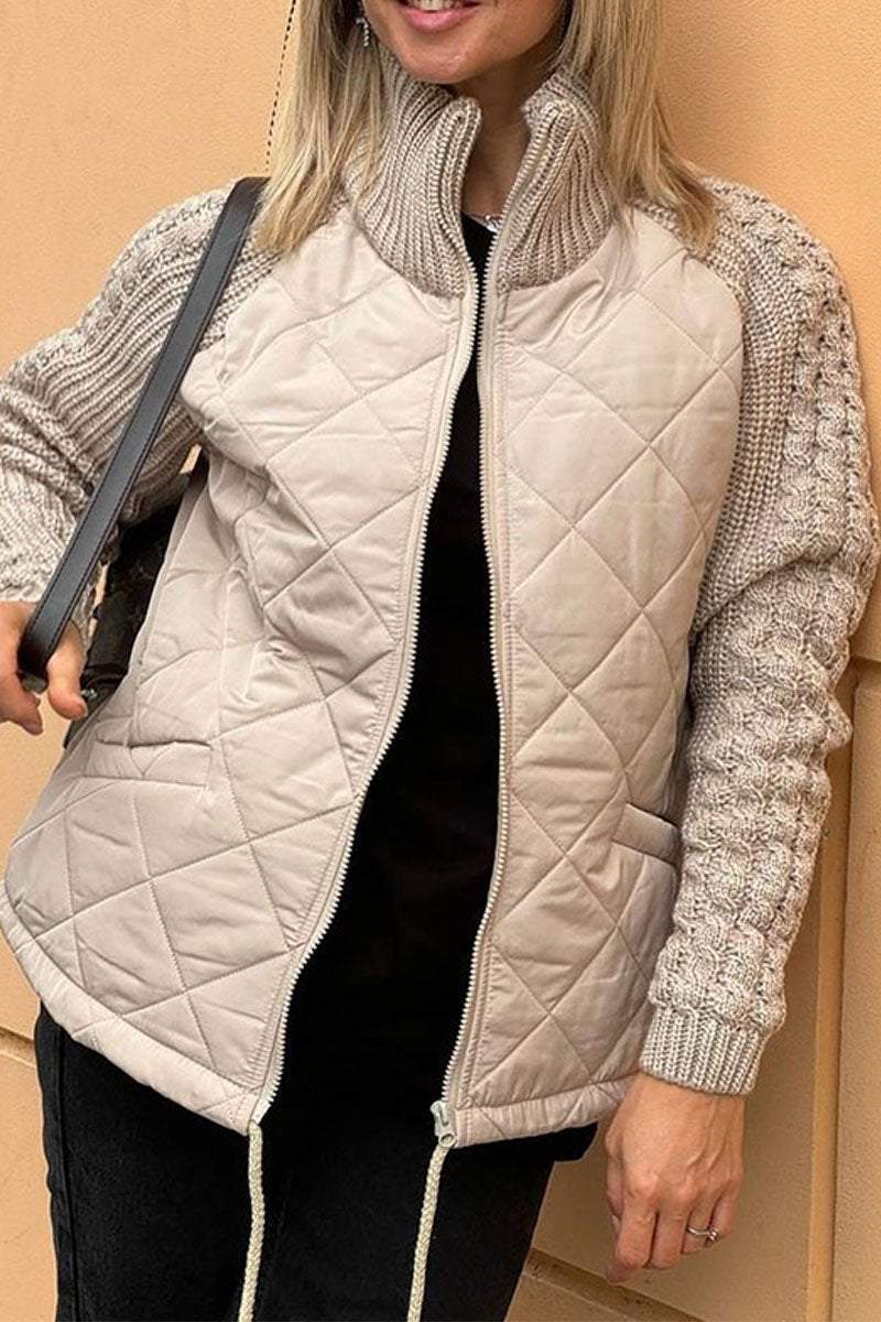 Jade - Veste Décontractée Unie - Patchwork Contrastant - Avec Fermeture Éclair