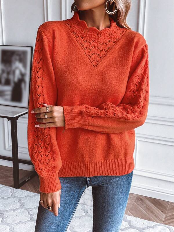 Kira - Pullover orange - Collier debout - style et confort