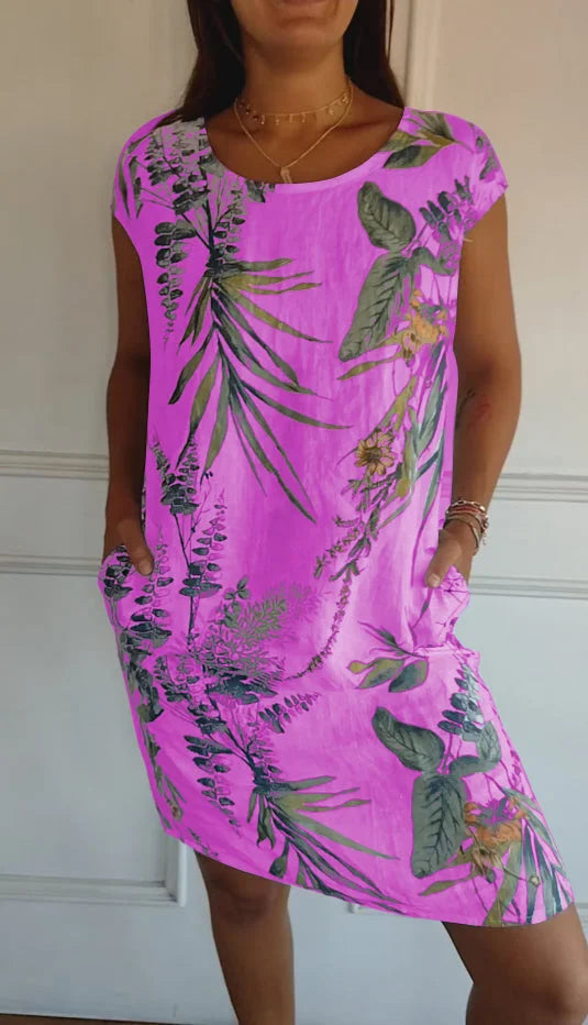 Britt - Robe imprimée en coton et lin à col rond