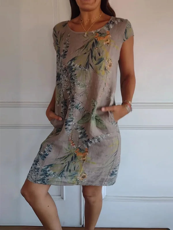 Britt - Robe imprimée en coton et lin à col rond