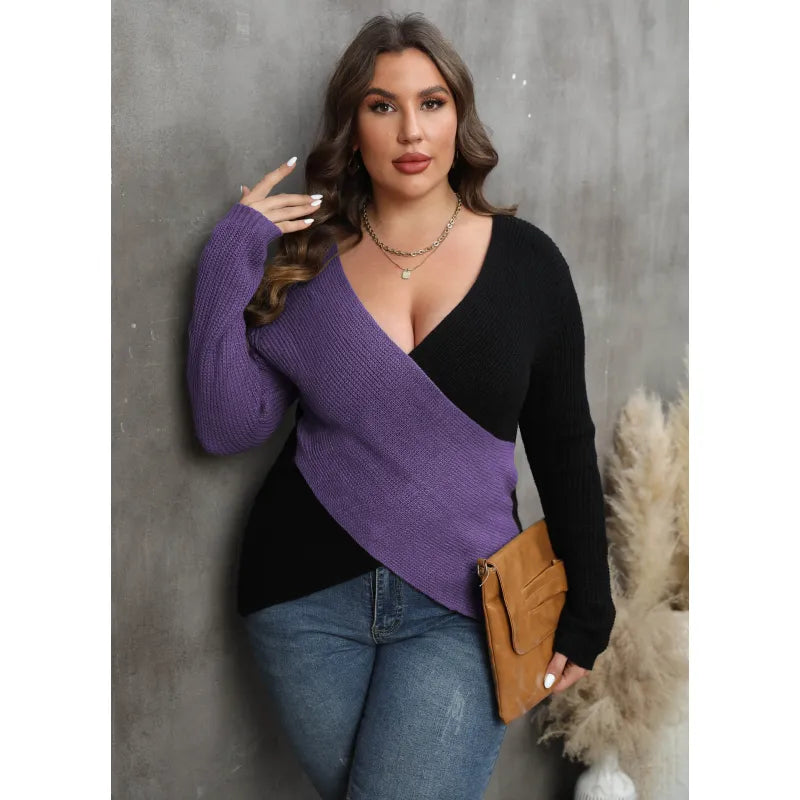 Emma - pull de bloc de couleur avec V -neck profond - Élégant