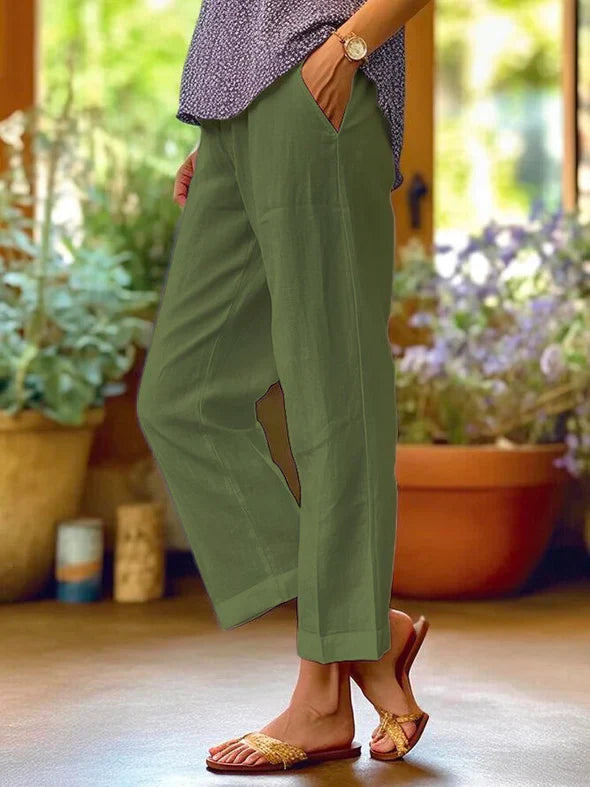 BelleRue - Pantalon ample en coton et lin uni