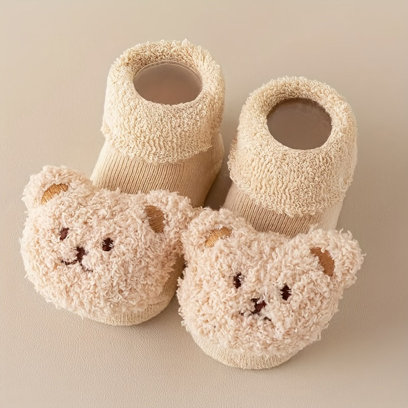 Mia - Chaussons-chaussettes antidérapants pour fillettes nouveau-nées avec motif ourson