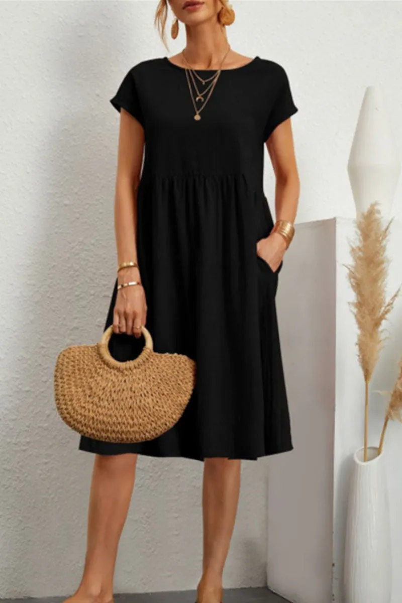 BelleRue - Robe décontractée à manches courtes et col rond en patchwork uni