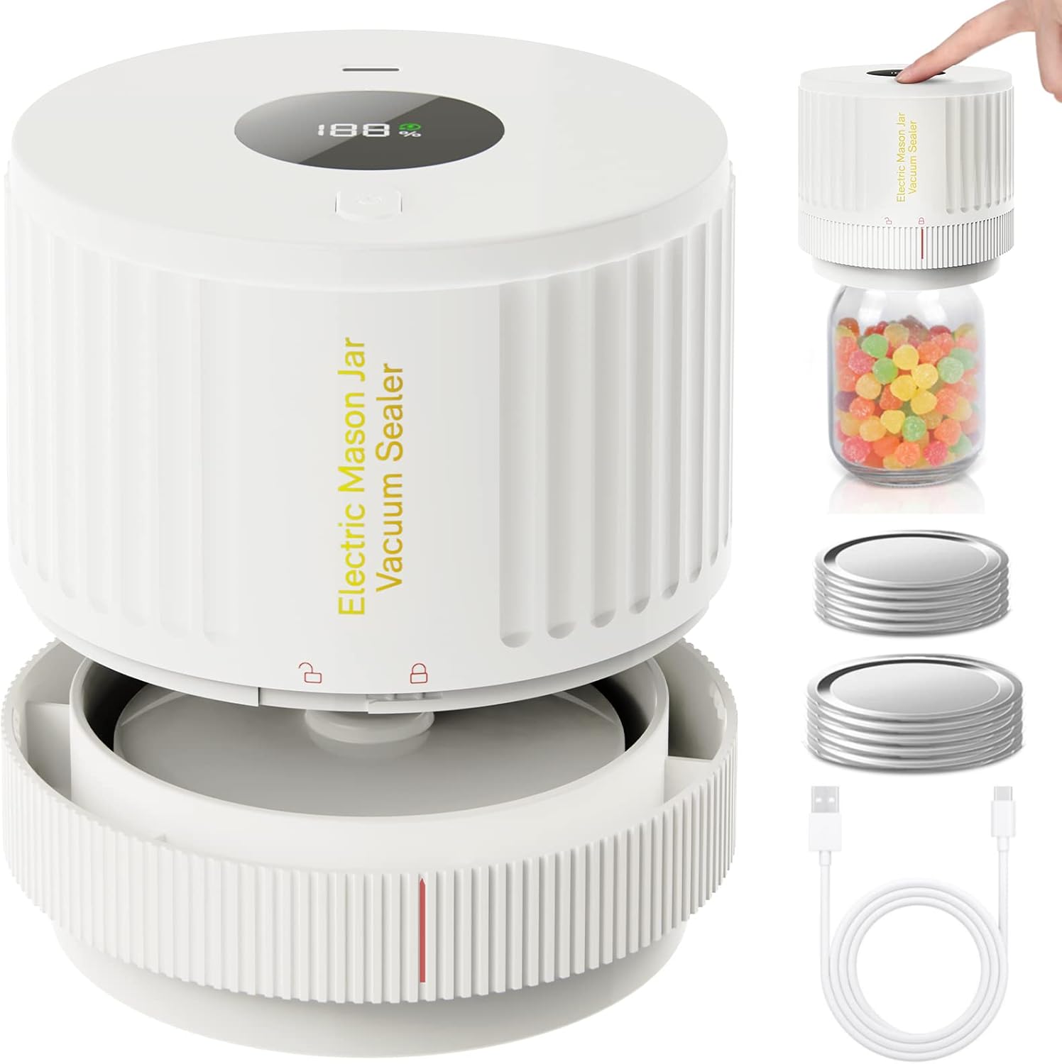 Kit de Scelleur Sous Vide Électrique pour Pots Mason - Pour une Durée de Fraîcheur Accrue des Aliments et des Boissons