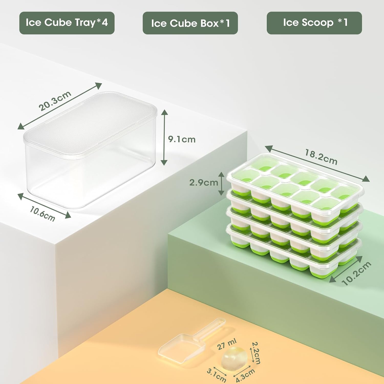 Moules à glaçons en silicone empilables avec bac de rangement - Glaçons pratiques pour un usage domestique