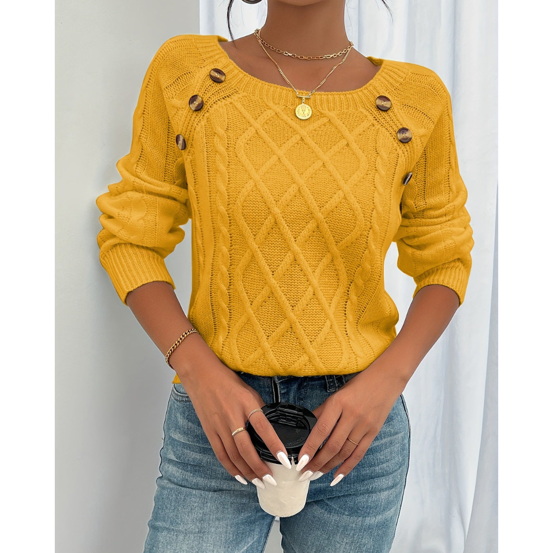 Grace - Pull en Tricot pour Femmes avec Col Ronde et Boutons - Élégant et Pratique